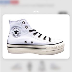 ISO- White Leather High Top Platform Chuck Taylors